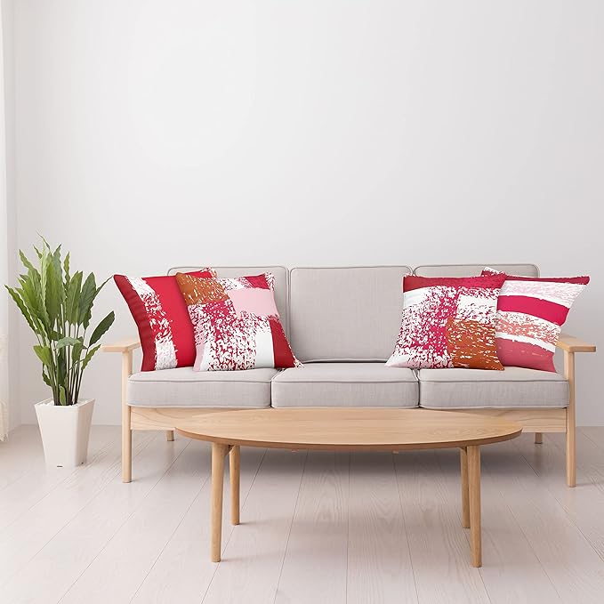 Ambesonne Grunge Throw Pillow Cushion Case Pack of 4, Abstract Design Simplistic Minimal Stripes Brushstrokes Contemporary, Modern Accent Double-Sided Digital Printing, 24", Rose Magenta and Dark Pink