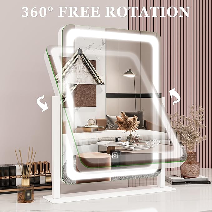 Vanity Mirror with Lights, 12.6"×15" LED Makeup Mirror, Lighted Makeup Mirror with Lights, Smart Touch Control Dimmable 3 Modes Light, Lighted Up Mirror for Makeup Desk, Bedroom, Dressing Room