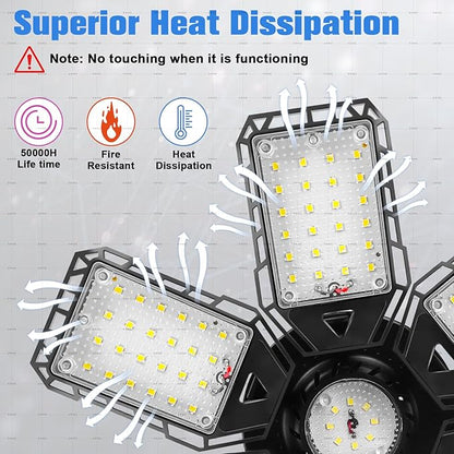 LED Garage Lights 1 Pack -180W, 18000LM 6500K Led Shop Light with 6+1 Deformable Panels, Basement Barn Light Garages Ceiling Lights, E26/E27 for Garage, Warehouse, Shop