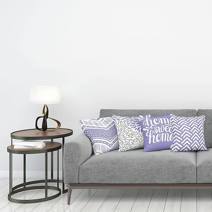 Ambesonne Geometric Throw Pillow Cushion Case Pack of 4, Home Phrase Minimal Zigzag Squama Dahlia Flower Petals Chevron Tribal, Modern Accent Double-Sided Digital Printing, 18", Lavender and White