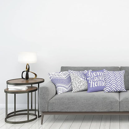 Ambesonne Geometric Throw Pillow Cushion Case Pack of 4, Home Phrase Minimal Zigzag Squama Dahlia Flower Petals Chevron Tribal, Modern Accent Double-Sided Digital Printing, 18", Lavender and White