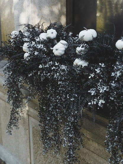 12Pcs Outdoor Artificial Boxwood UV Resistant Fake Stems Plants, Black Artificial Flowers Faux Flowers for Autumn Home Kitchen Wedding Table Centerpiece Halloween Thanksgiving Decorations