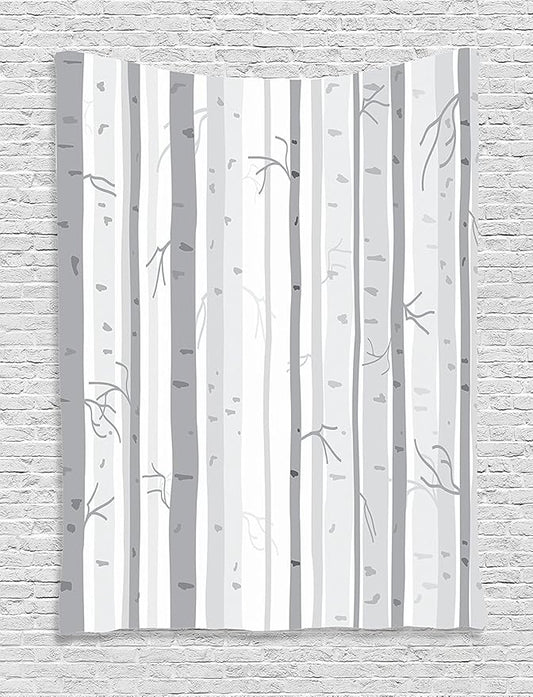 Ambesonne Grey Tapestry, Birch Trees Autumn Branches Forest Soft Colors in Modern Graphic Print, Wall Hanging for Bedroom Living Room Dorm Decor, 60" X 80", Grey Ceil