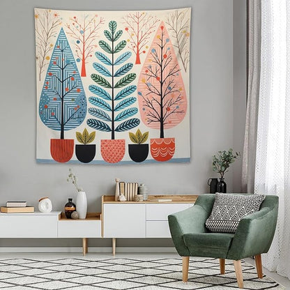 MaSiledy Shabby Chic Trees Tapestries Nature Themed Autumn Wall Art Tapestry for Bedroom Aesthetic Landscape Tapestry Bedroom Wall Decor Living Room 60"x60" Xmas Wall Hanging Polyester Tapestries