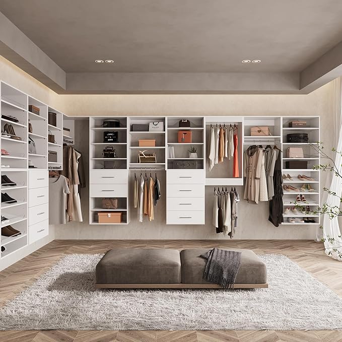ROOMTEC 19.5" Tall Hanging Closet Unit, Modular Closet System with Hanging Rod, Wardrobe Organizer for Bedroom or Walk-in Closet, Wall Mounted, Customizable Clothes Storage Unit, White