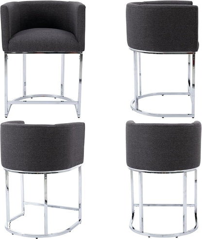 Modern Counter Height Linen Upholstered Bar Stools Set of 3, 24" Kitchen Counter Island Stools Bar Chairs with Chrome Finish Metal Frame for Kitchen Island, Charcoal