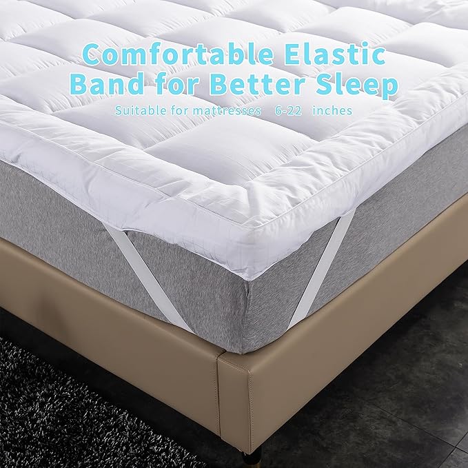 Extra Thick Twin Size Mattress Topper. Cooling Mattress Pad. 100% Cotton Pillow Top, 1400GSM Soft Down Alternative Fill (39x75'')
