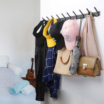 WEBI Coat Rack Wall Mounted,8 Hooks for Hanging Coats,Hook Rack Hook Rail Coat Hanger Wall Mount for Backpack,Clothes,Jacket,Black,2 Packs