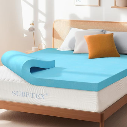 Subrtex Memory Foam Mattress Topper, Gel-Infused Memory Foam Topper, Mattress Topper for Side Stomach Sleepers, Breathable Bed Toppers (4 Inch, Twin)