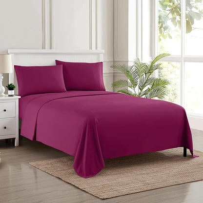Twin Sheets - Breathable Luxury Sheets with Full Elastic & Secure Corner Straps Built In - 1800 Supreme Collection Extra Soft Deep Pocket Bedding Set, Sheet Set, Twin, Berry