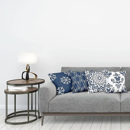Ambesonne Retro Throw Pillow Cushion Case Pack of 4, Trellis Grid Medieval Floral Damask Mandala Flower Ornament in Modern Monochrome, Modern Accent Double-Sided Digital Printing, 20", Dark Sky Blue