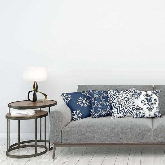 Ambesonne Retro Throw Pillow Cushion Case Pack of 4, Trellis Grid Medieval Floral Damask Mandala Flower Ornament in Modern Monochrome, Modern Accent Double-Sided Digital Printing, 20", Dark Sky Blue