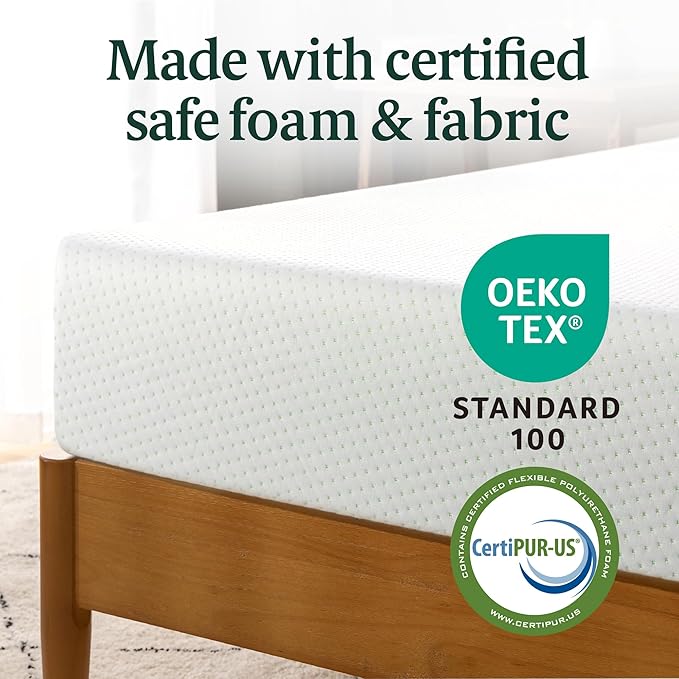 ZINUS 8 Inch Short Queen Green Tea Memory Foam Mattress [New Version], Fiberglass free, Medium Firm Feel, Zoned Pressure Relief, Certified Safe Foams & Fabric, Mattress in A Box