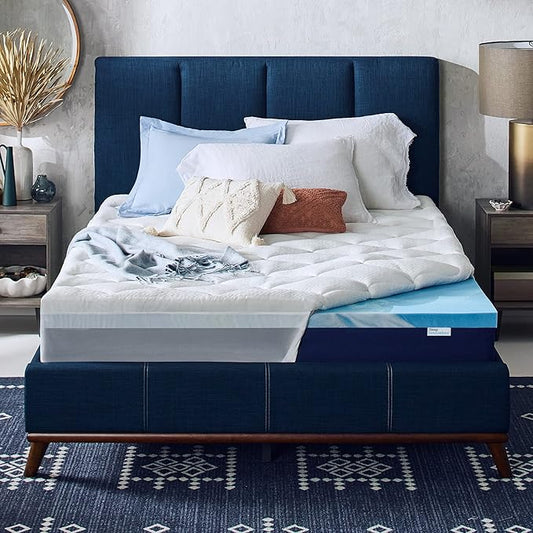 Sleep Innovations Cooling Comfort Gel Memory Foam Dual Layer Mattress Topper, 4 Inch, California King Size, Pillow Top Cover
