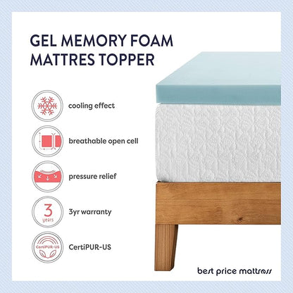 Best Price Mattress 4 Inch Ventilated Memory Foam Mattress Topper, Cooling Gel Infusion, CertiPUR-US Certified, Dorm Essentials, Cal King