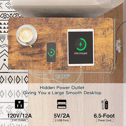 LIDYUK End Table with Charging Station, Narrow Side Table with Drawer and USB Ports & Power Outlets, Nightstand Bedside Tables for Small Spaces, Bedroom, Living Room, Rustic Brown