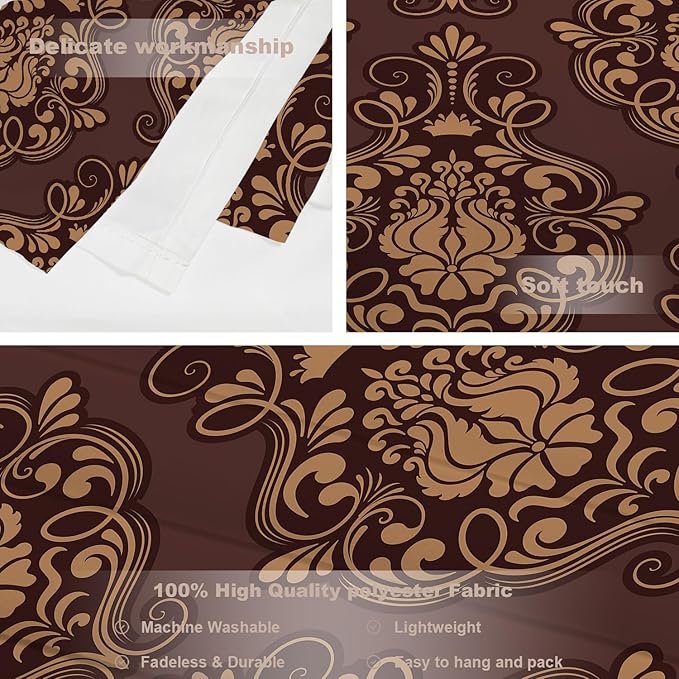 Batmerry Brown Damask Floral Tapestry, Vintage Golden Brown Damask Pattern Wall Art Hanging Decoration Polyester Fiber White Ruffled Around For Dorm Room Bedroom Living Room, 30 X 40 Inches