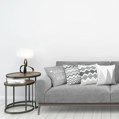 Ambesonne Modern Throw Pillow Cushion Case Pack of 4, Geometric Style Pattern of Triangles Zigzags Love Home Phrase Print, Modern Accent Double-Sided Digital Printing, 18", Pale Grey White and Dimgray