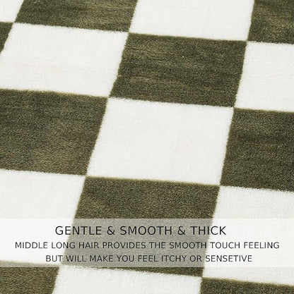 Checkered King Size Blanket,90x108 Inches Sage Green Microfiber Soft Cozy Fluffy Warm Hand Made Throw Blankets for King Calking Bed,Couch, Sofa, Chair, Camping, Picnic,Sage Green