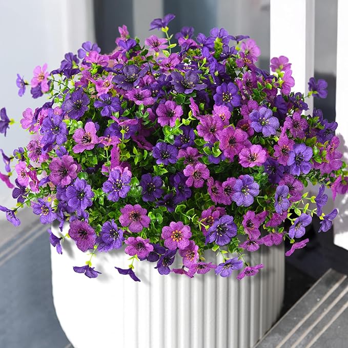 Artificial Flowers Faux Plants Outdoor Fake Flowers Spring Decor,12 Bundles Realistic Plastic Plant Colorful Daisy UV Resistant for Porch Patio Home Yard Garden Window Box Pot Planters