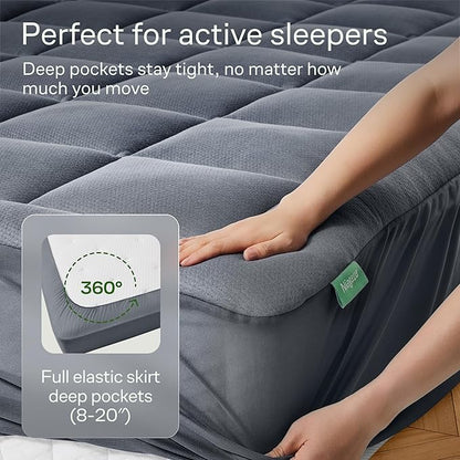 Ultra Soft Full Size Mattress Topper - Viscose Made from Bamboo Pillow Top Mattress Pad for Back Pain Relief - Naturally Cooling for Hot Sleepers, Gray