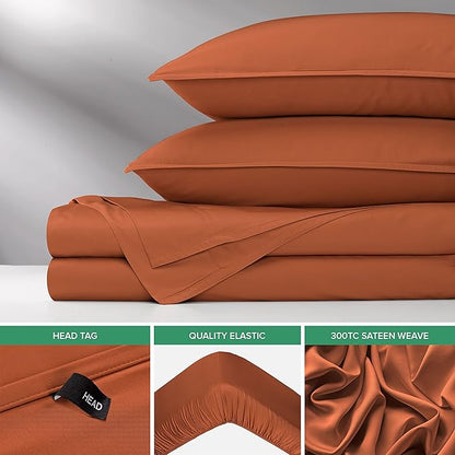 California King Sheets by Pure Bamboo, Genuine 100% Organic Viscose Derived from Bamboo Bed Sheet Set, Soft & Cooling, Double Stitching, Lifetime Quality Promise (California King, Terracotta)
