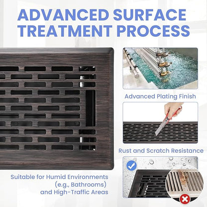 4x14 Inches 2 Pack Heavy Duty Walkable Floor Register - Easy Adjust Air Supply Lever Decorative Floor Vent Covers, Boston Design Vent Covers for Home - Oil Rubbed Bronze