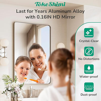 TokeShimi 48x24 Brushed Nickel Bathroom Mirror for Over Sink,Bathroom Rectangle Mirror with Tempered Glass,Vanity Mirror with Aluminum Frame(Horizontal/Vertical)