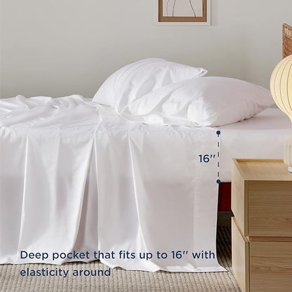 Bedsure Full Size Sheets, Cooling Sheets Full, Rayon Derived from Bamboo, Deep Pocket Up to 16", Breathable & Soft Bed Sheets, Hotel Luxury Silky Bedding Sheets & Pillowcases, White
