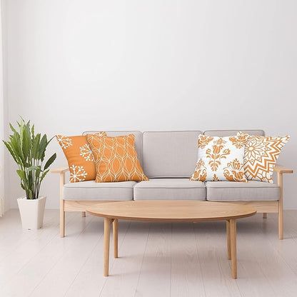 Ambesonne Retro Throw Pillow Cushion Case Pack of 4, Trellis Grid Medieval Floral Damask Mandala Flower Ornament in Modern Monochrome, Modern Accent Double-Sided Digital Printing, 24", Burnt Orange