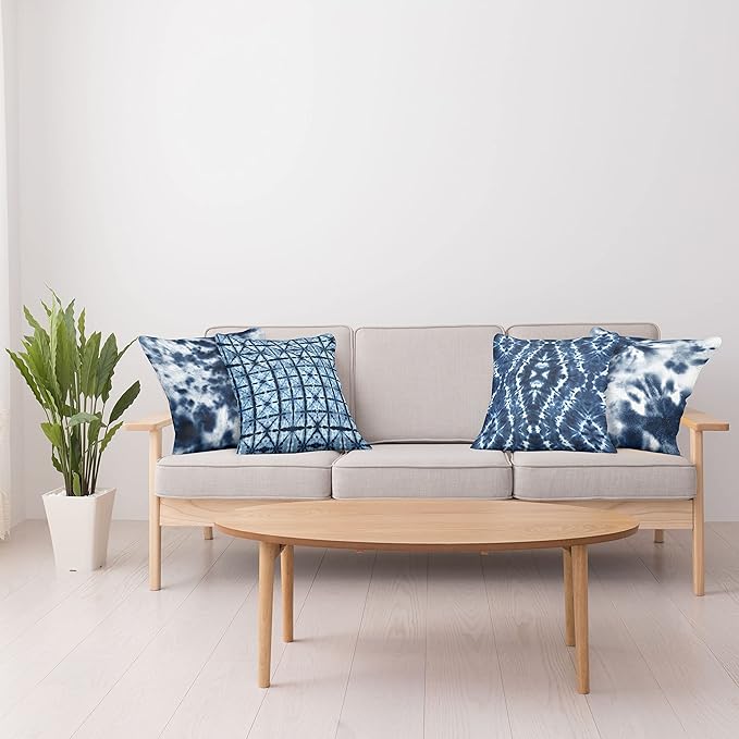 Ambesonne Ethnic Throw Pillow Cushion Case Pack of 4, Watercolor Inspired Hippie Style Tie Dye Like Print Batik Bohemian Themes, Modern Accent Double-Sided Digital Printing, 20", White Blue