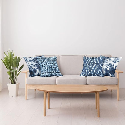 Ambesonne Ethnic Throw Pillow Cushion Case Pack of 4, Watercolor Inspired Hippie Style Tie Dye Like Print Batik Bohemian Themes, Modern Accent Double-Sided Digital Printing, 20", White Blue