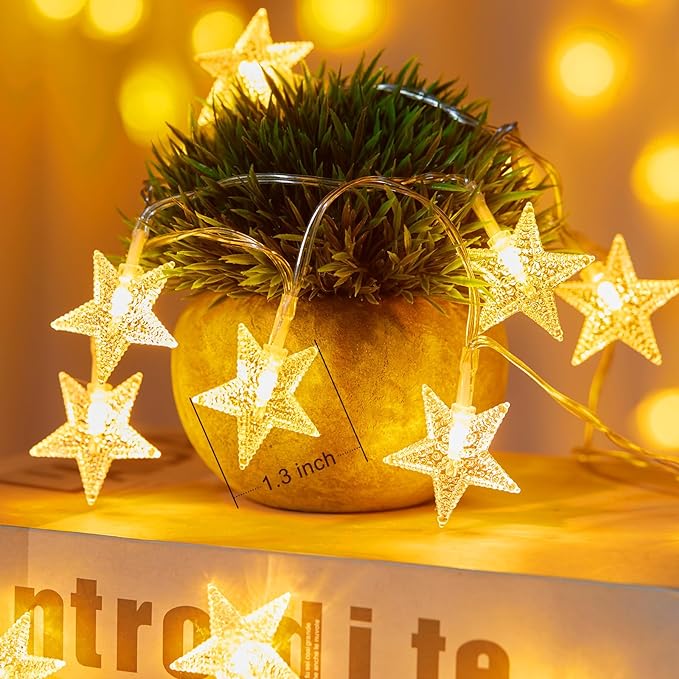 Minetom Star String Lights Battery Operated - 2 Pack 17 ft 50 LED Star Fairy String Lights with Timer, Waterproof for Indoor Bedroom Tent Loft Bed Patio Party Wedding Decor, Warm White