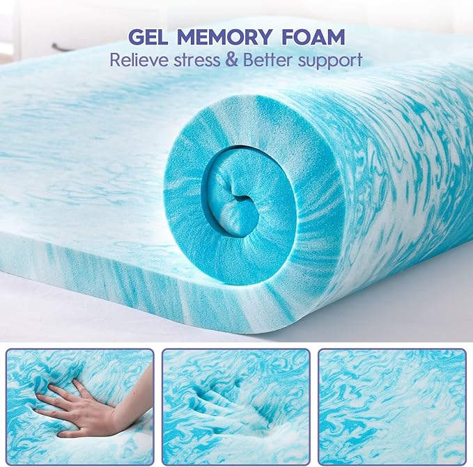 ABENE Full Size Dual Layer 3 Inch Memory Foam Mattress Topper, 2 Inch Gel Memory Foam Plus 1 Inch Down Alternative Pillowtop Mattress Pad Cover, Thick Soft Bed Topper Support for Back Pain