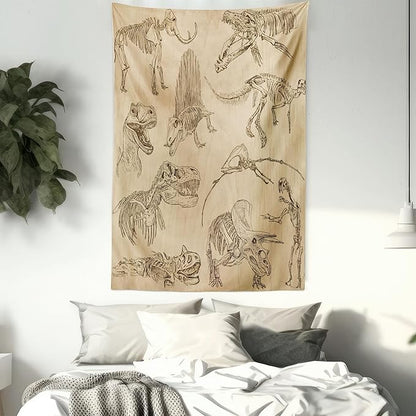 Lunarable Dinosaur Tapestry, Hand Drawn Style Skeletons Bones from Medieval Times Archeology Theme, Wall Hanging for Bedroom Living Room Dorm Decor, 40" X 60", Sand Brown Army Green