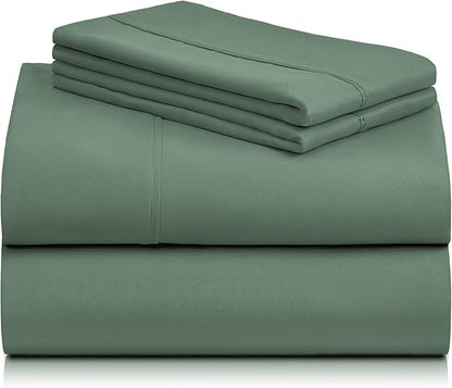 LuxClub 4 PC Queen Sheet Set, Breathable Luxury Bed Sheets, Deep Pockets Wrinkle Free Cooling Sheets Machine Washable Hotel Bedding Silky Soft - Tree Moss Green Queen