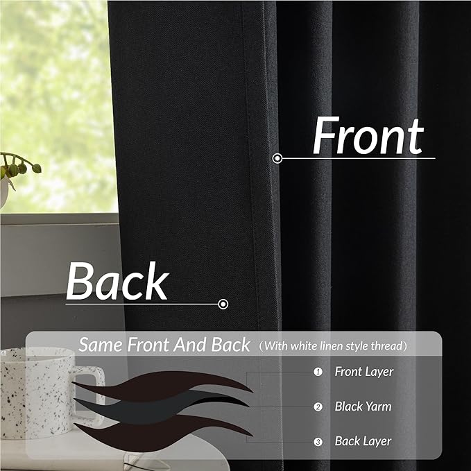 KangBang Pinch Pleat Black Out Curtains 102 Inches Long, Thermal Insulated Linen Drapes 2 Panels Set for Living Room Dining with Hooks, Soft Elegant Window Treatments with Hooks,40Wx102L, Black