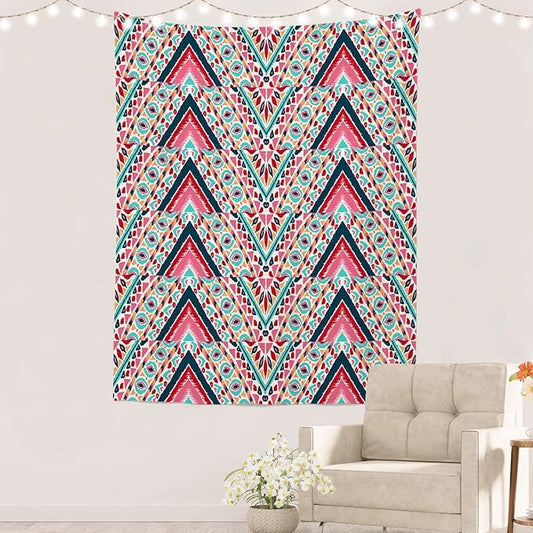 Batmerry Modern Stripe Geometric Tapestry,Boho Tribal ethnic Seamless striped Wall Art Hanging Decoration Polyester Fiber White Ruffled Around for Dorm Room Bedroom Living Room, 59.1x39.4 inches