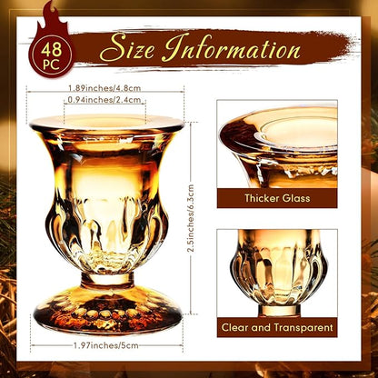 Foaincore 48 Pcs Candlestick Holders Bulk 2.5 Inch Taper Candle Holder for Table Centerpiece Thick Glass Ritual Candle Stand for Wedding Christmas Valentines Festival Party Decorations(Gold)