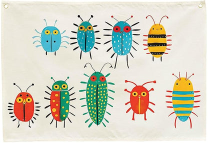 Insects Theme Education Rectangular Canvas Banner-Boho Flag Wall Decor for Boy Girl Kids,Nursery Above Crib Bedroom Reading Room Playroom Teacher Office Decor-Baby Shower Birthday Christmas Gift