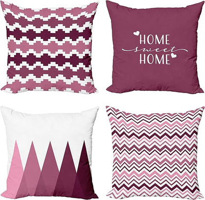 Ambesonne Modern Throw Pillow Cushion Case Pack of 4, Geometric Style Pattern of Triangles Zigzags Love Home Phrase Print, Modern Accent Double-Sided Digital Printing, 16", Dried Rose and Pale Pink