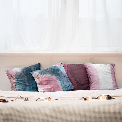 Ambesonne Marble Print Throw Pillow Cushion Case Pack of 4, Watercolor Effect Brushstrokes Stains and Hues Modern Bicolour, Modern Accent Double-Sided Digital Printing, 24", Petrol Blue and Dried Rose
