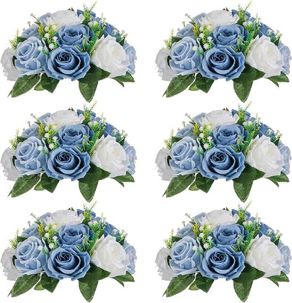 NUPTIO Flower Balls for Wedding Centerpieces - 6 Pcs 9.5 inch Diameter Fake Flower Ball Arrangement Bouquet Party Centerpieces for Tables - Dusty Blue Rose Bouquet Centerpiece Flowers for Table