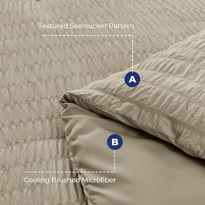 HYMOKEGE Linen Queen Comforter Set Seersucker 7 Pieces, All Season Luxury Bed in a Bag Queen for Bedroom, Bedding Set with Comforter, Sheets, Pillowcases & Shams