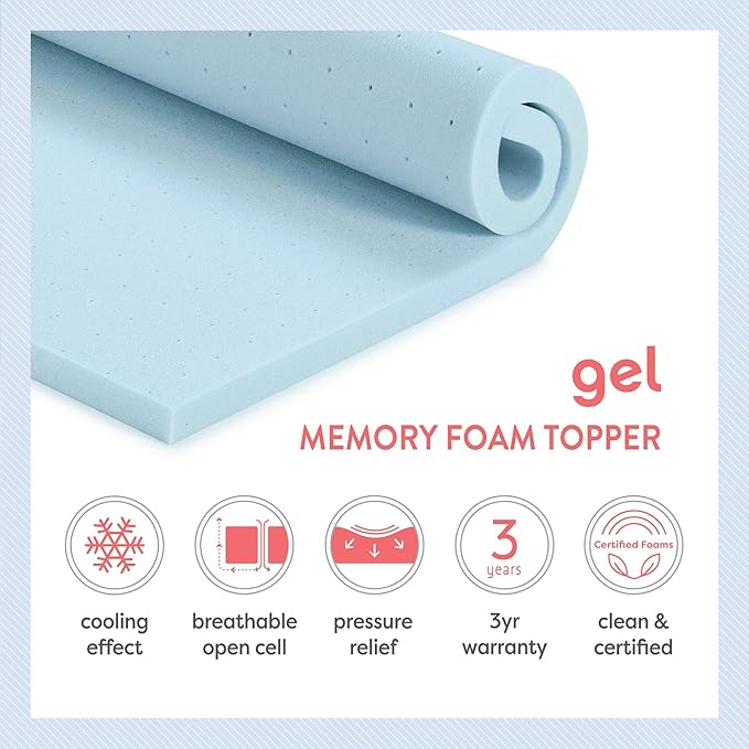 Best Price Mattress 1.5 Inch Ventilated Memory Foam Mattress Topper, Cooling Gel Infusion, CertiPUR-US Certified, Dorm Essentials, Full