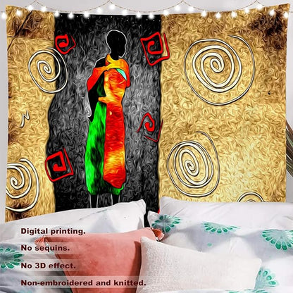 Batmerry African Ethnic Retro Tapestry, Vintage Motive Oil Landscape Fashion Wall Art Hanging Decoration Polyester Fiber White Ruffled Around For Dorm Room Bedroom Living Room, 90.6 X 78.7 Inches
