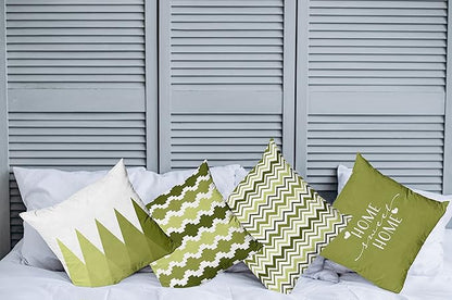 Ambesonne Modern Throw Pillow Cushion Case Pack of 4, Geometric Style Pattern of Triangles Zigzags Love Home Phrase Design, Modern Accent Double-Sided Digital Printing, 24", Olive Green and White