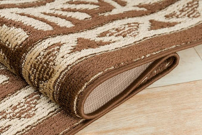 Custom Length Cut to Size Tribal Ethnic Southwestern Inspired Hallway Runner Rug, Non Slip Rubber Backed, 31 inch Wide X Customized Length, Mayan Brown, 31 inch X 8 feet