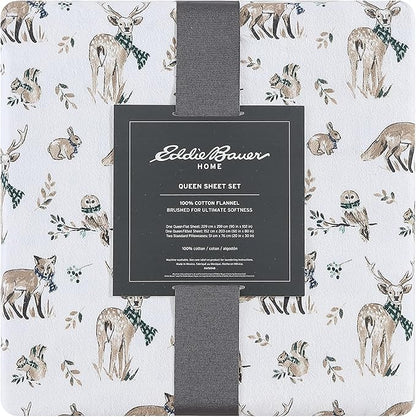 Eddie Bauer - Queen Sheets, Cotton Flannel Bedding Set, Brushed For Extra Softness, Cozy Home Decor (Woodlands Friends, Queen)