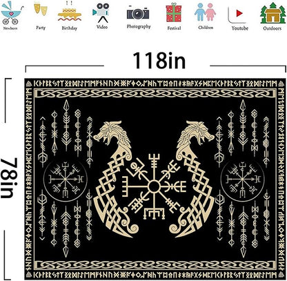 OSUNBD Nordic Vikings Tapestry, Large 11878 inches Soft Flannel, Vegvsir Symbol Twins Dragons Celtic Rune Scandinavian Aesthetic Mythology Tapestry Wall Hanging for Bedroom Living Room Decor